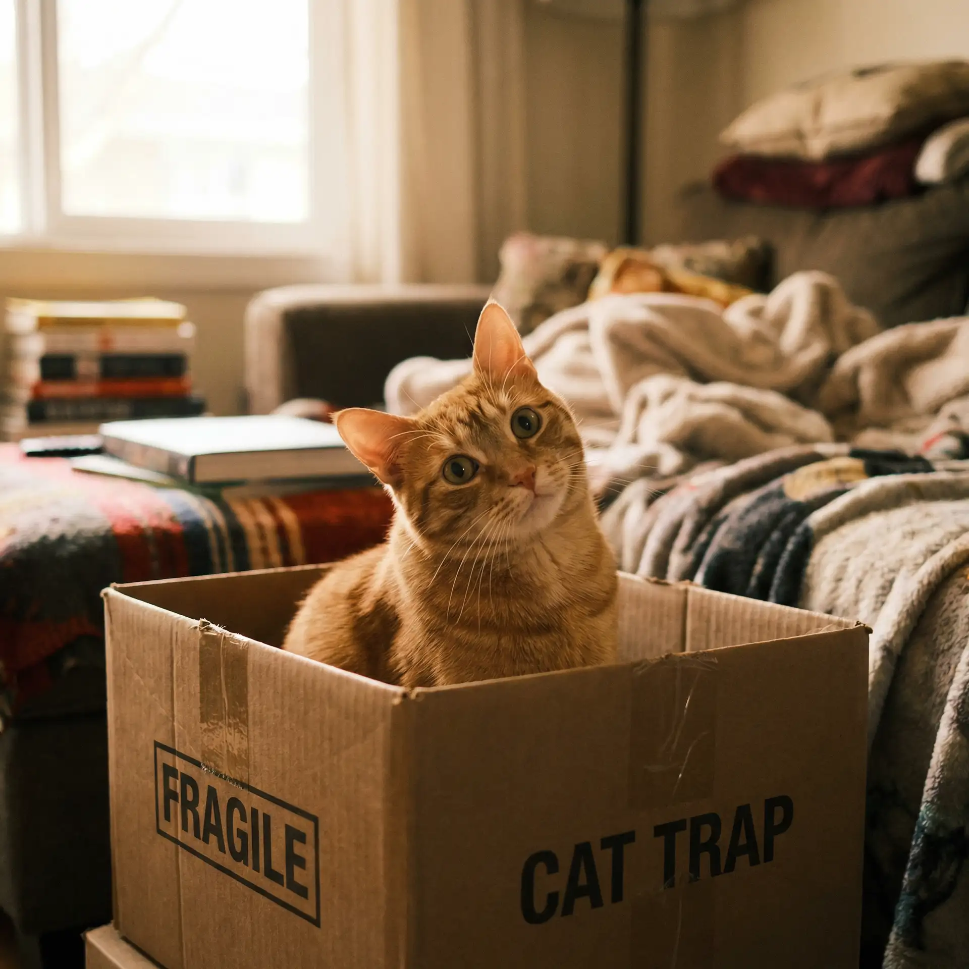 橘猫躲在纸箱里 - 花季传媒